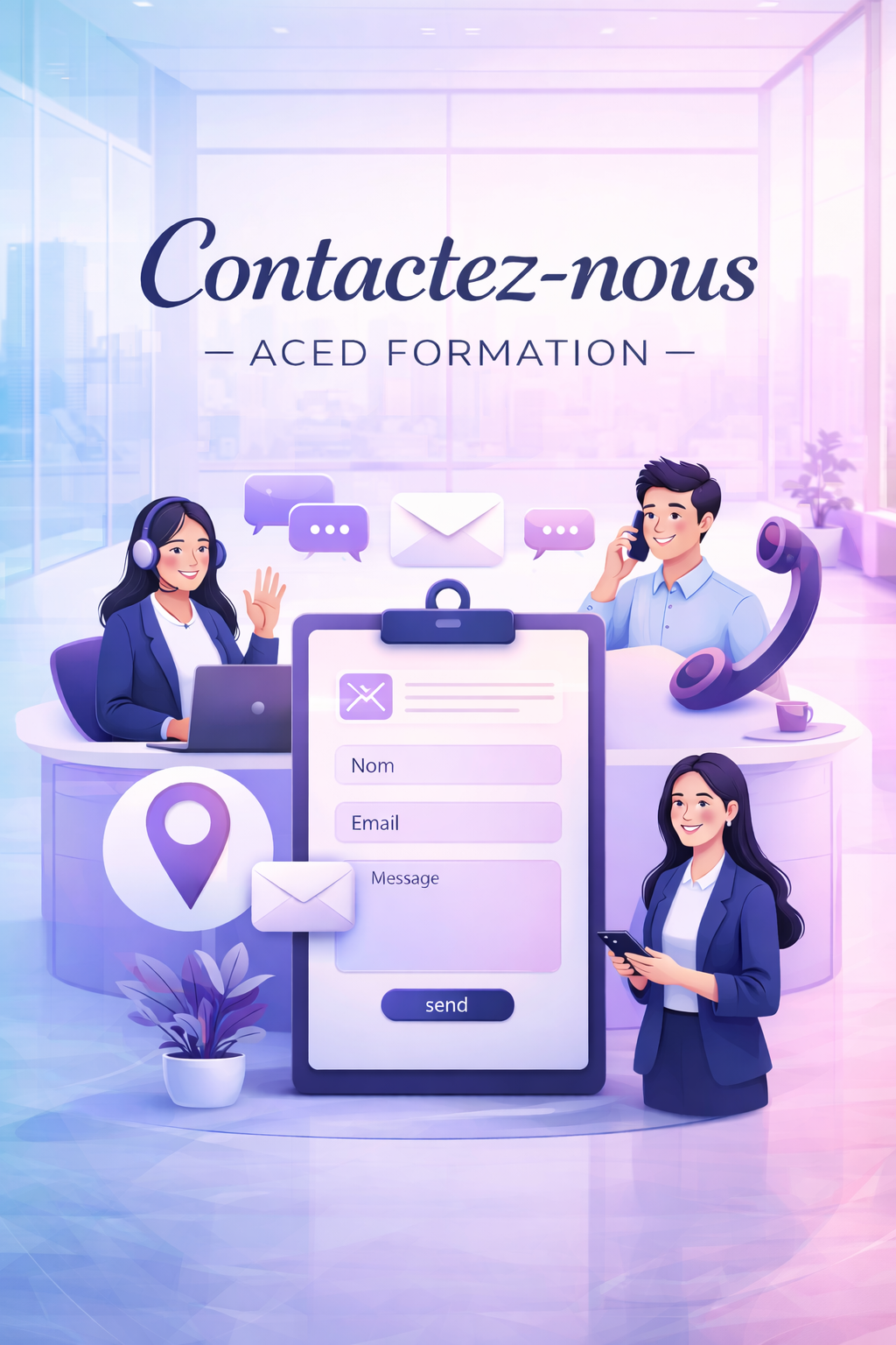 Conseillers ACED Formation disponibles pour répondre à vos questions — organisme certifié Qualiopi à Nanterre